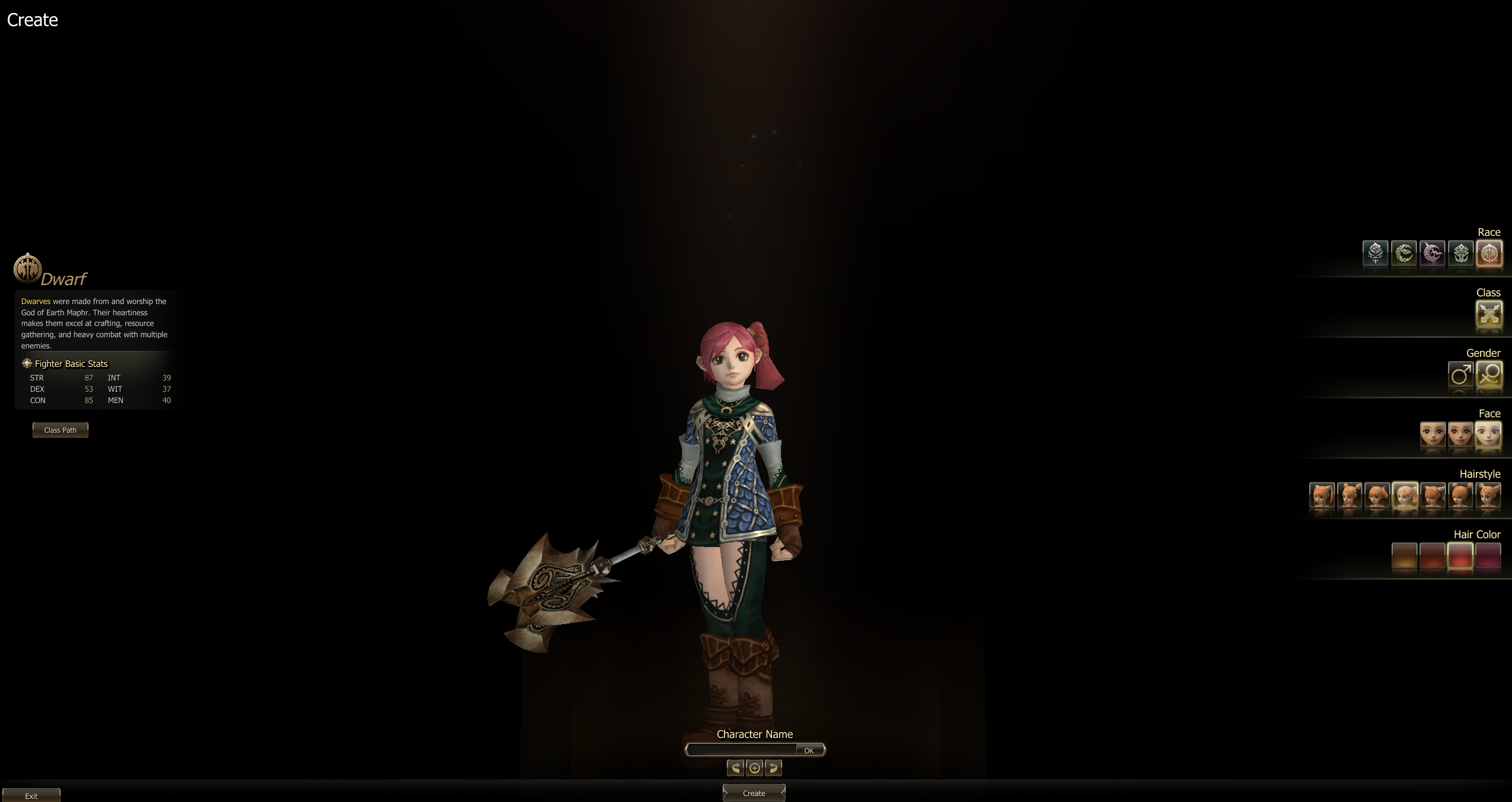 Character creation — race & class selector